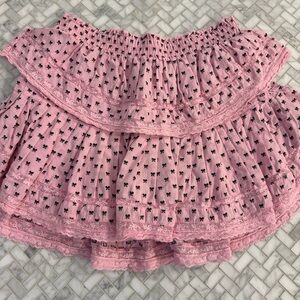 LoveShackFancy Pink Bow Ruffle Mini Skirt